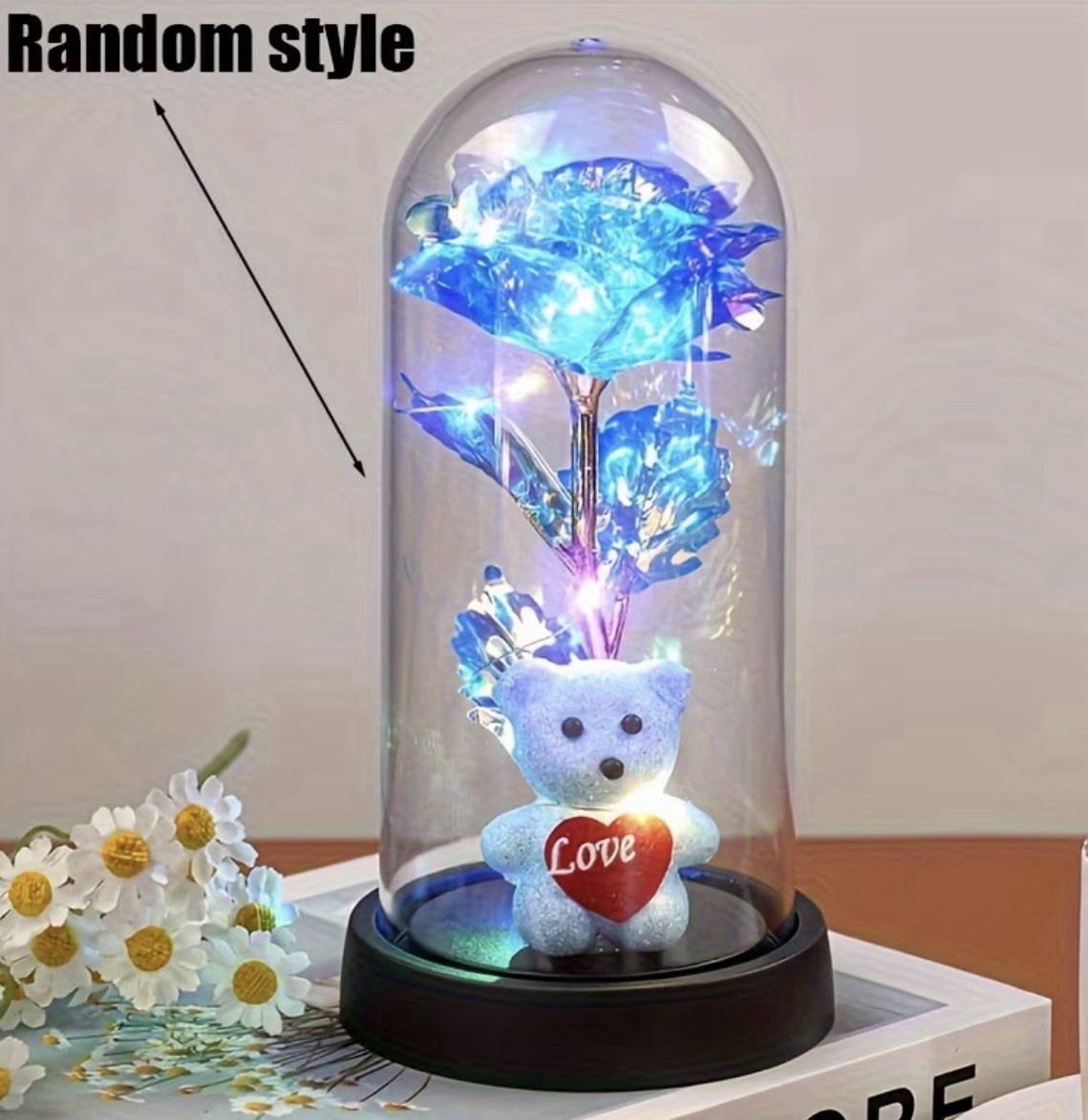 LED Light Rose Flower Gift Decoration with Bear Decoration Artificial Rose