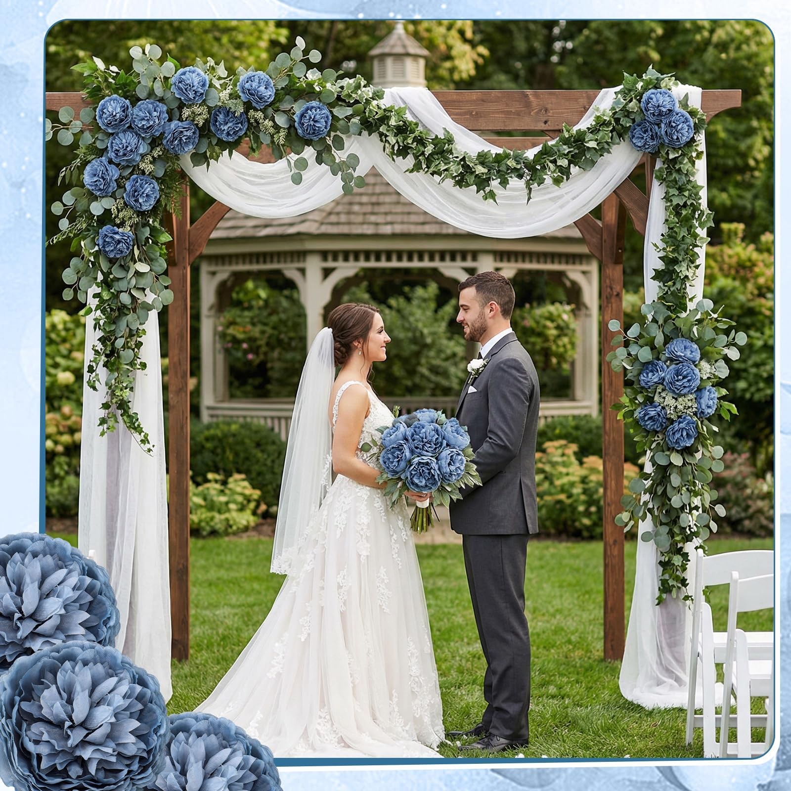 50 PCS 4.7 Inch Artificial Silk Peony Rose Flower Heads Wedding Dusty Blue