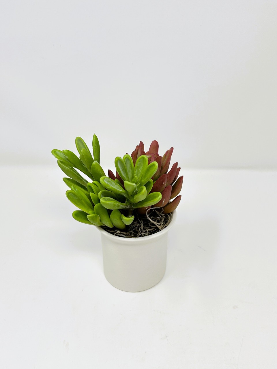 6″ Artificial mixed Pink & Green Succulent Garden #25, White Ceramic Pot Planter