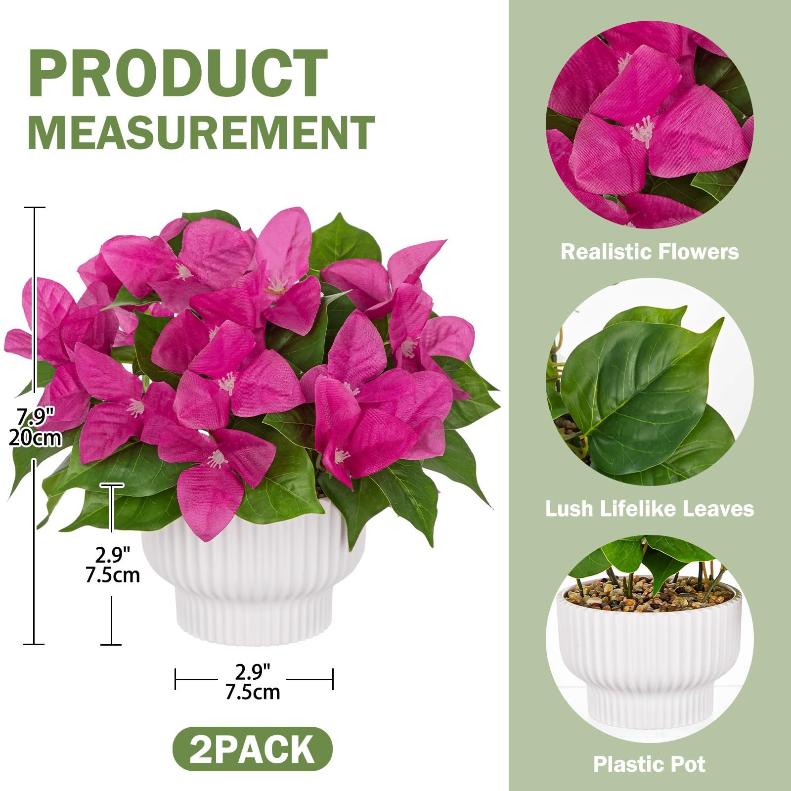 2 Pack Artificial Bougainvillea Plant with Pot, Fake Bougainvillea Flower Pot…