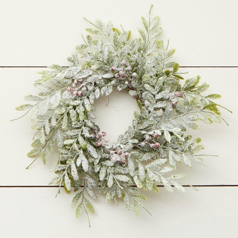 Set of 2 Artificial Frosted Fern and Berry 10″ Rings / Small Wreaths