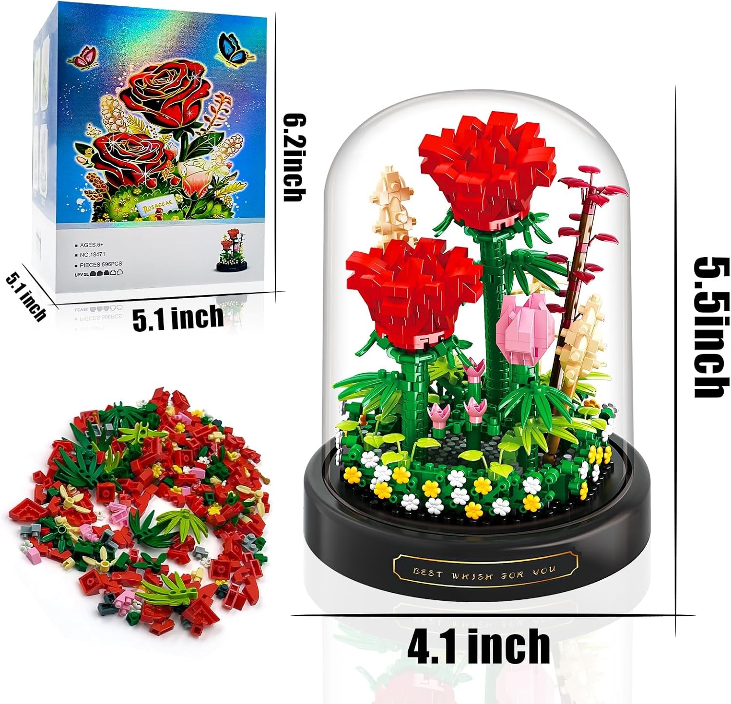 Flower Bouquet Building Set – 593PCS Rose Flower Plants for Botanical Collection