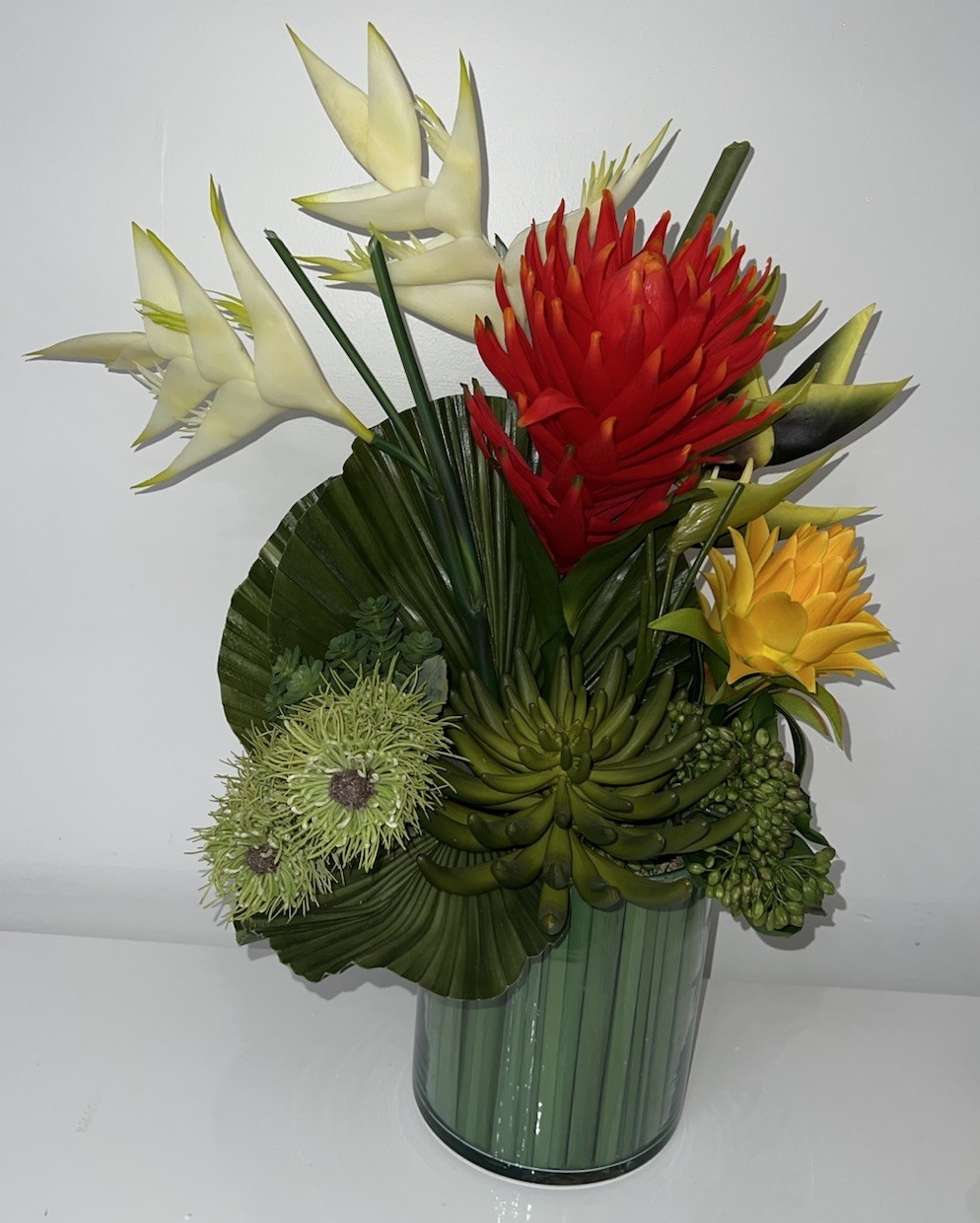 (20)Tropical Mix Artificial Flower Arrangement In Vase With Beautiful Colors