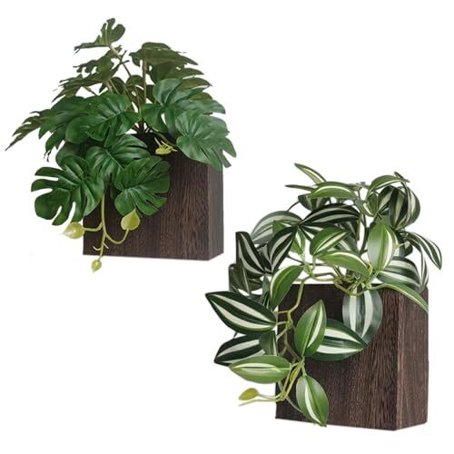 5-inch Wood Wall Planter Vase with Artificial Plants Wall Decor, 5 inch Brown