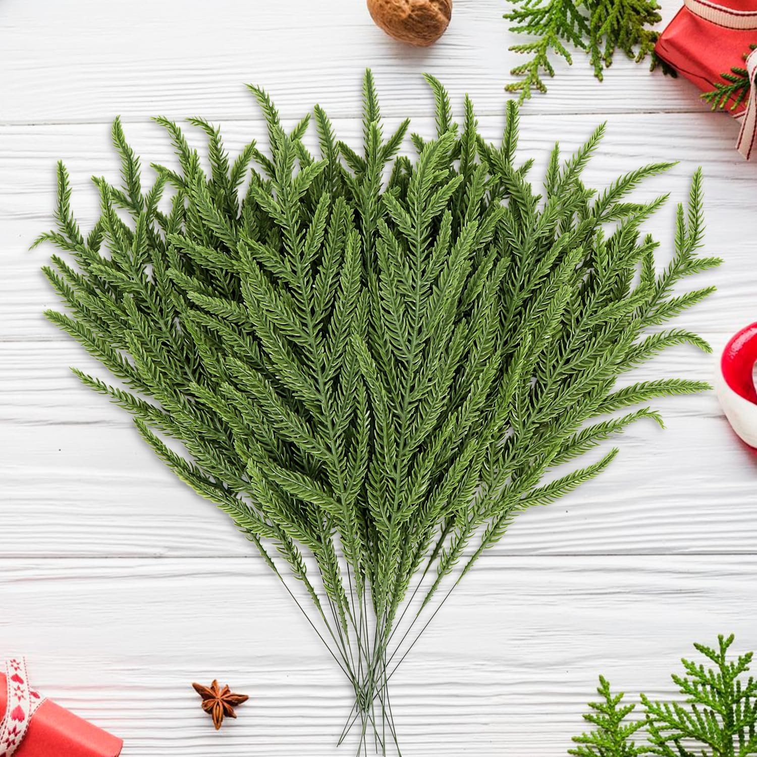 24Pcs Norfolk Pine Branches Stems 13.5″ Artificial Pine Needles Sprigs Norfol…