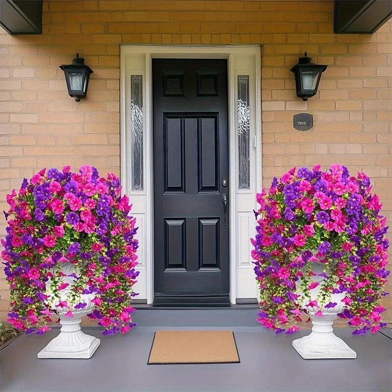 2PCS Artificial Morning Glory Vines UV Resistant Hanging Flowers Outdoor Decor