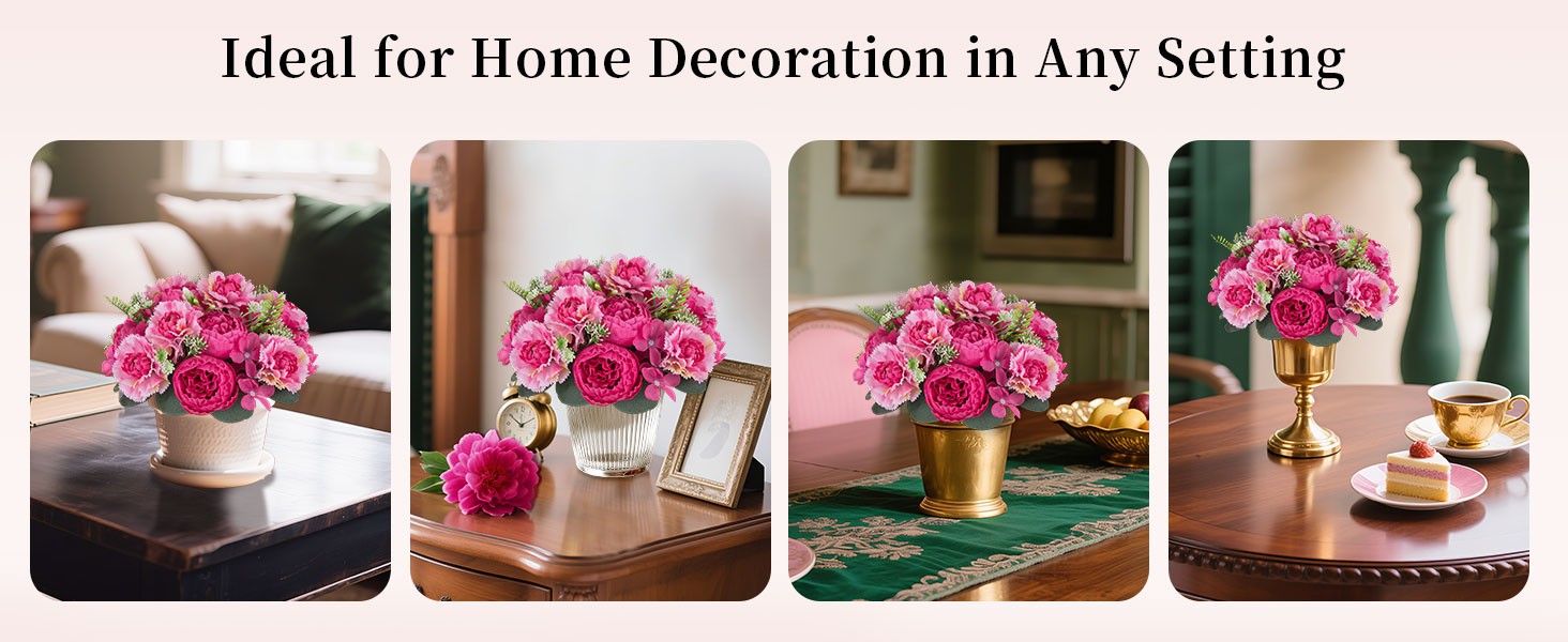 Faux Peony Flowers centerpieces: 10pc 9.5 Inch Hot Pink Floral Ball Arrangement