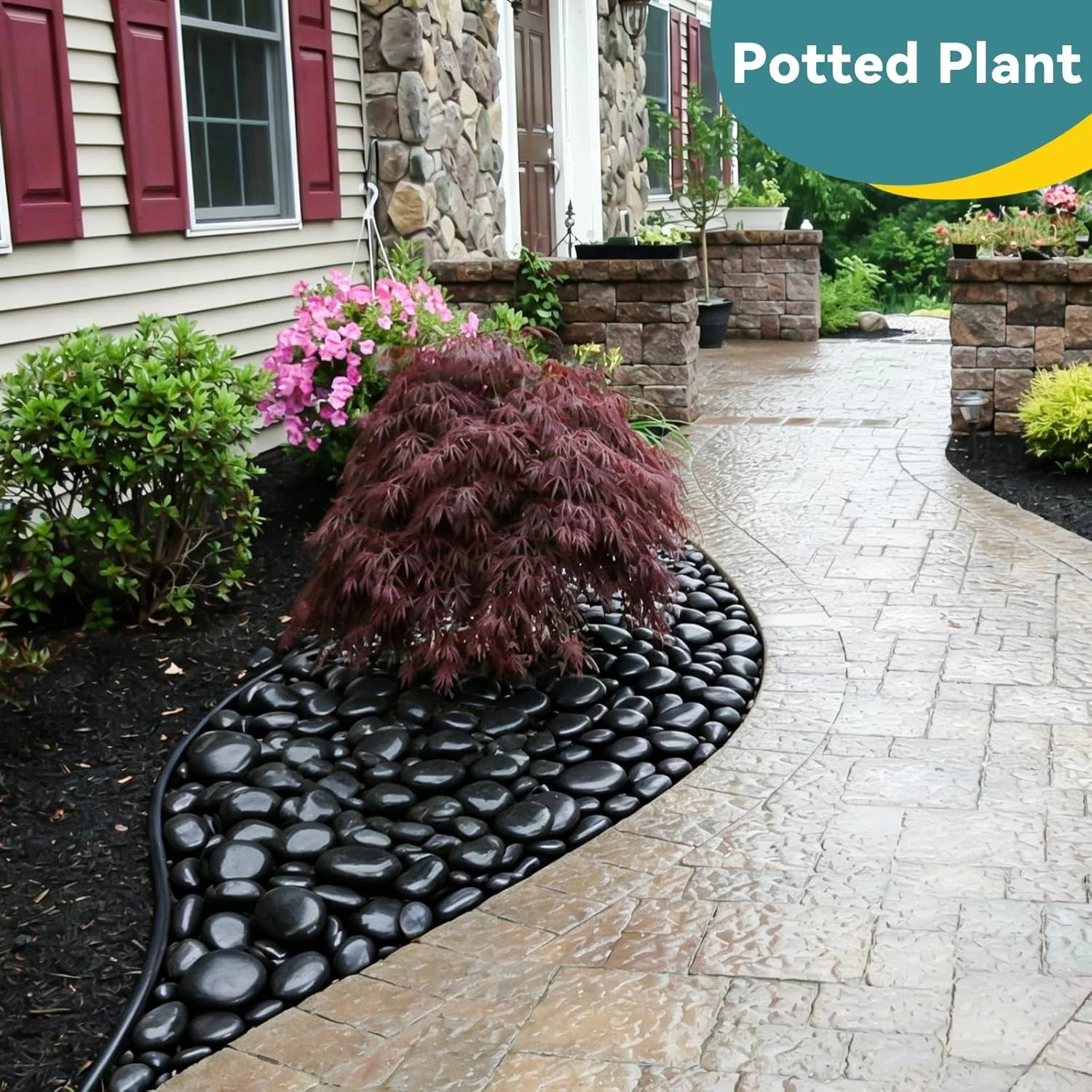 20lbs Black Rocks for Planters, 3-4 Inch Decorative Rocks for Potted Plants, Pol