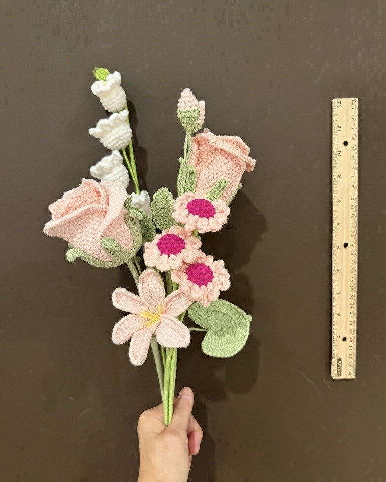 Crochet Flower Bouquet Handmade Rose Lily Daisy Of The Valley Knitted Flowers