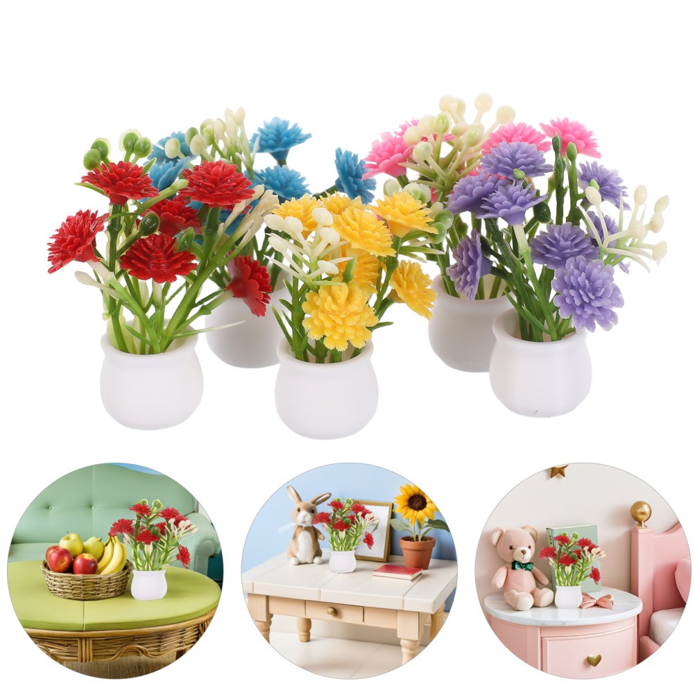 5 Pcs Tiny Miniature Fake Flower Pot Vase Faux Fairy Garden Flowers