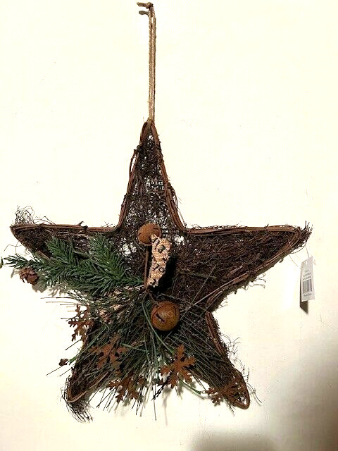 Rustic new wall Star with Rusty Bells and snowflakes