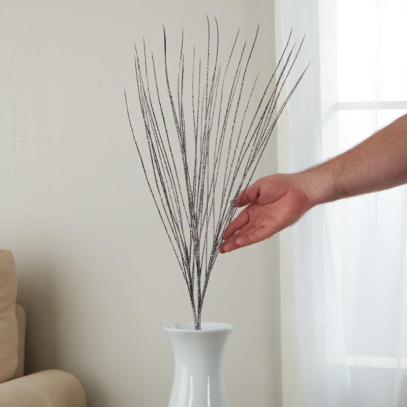 Factory Direct Craft Black and Silver Pistil Grass Spray