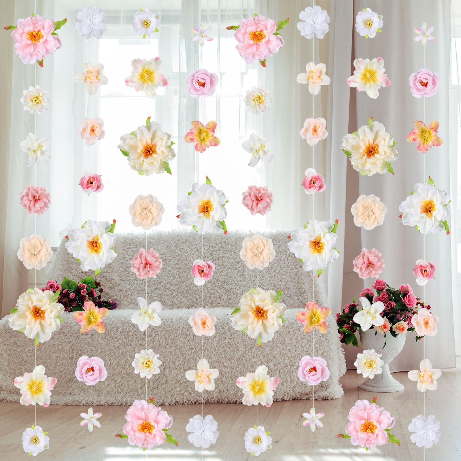 12 Pcs 79.2 ft Artificial Flower Garland Hanging Decorations Fake Floating Fl…