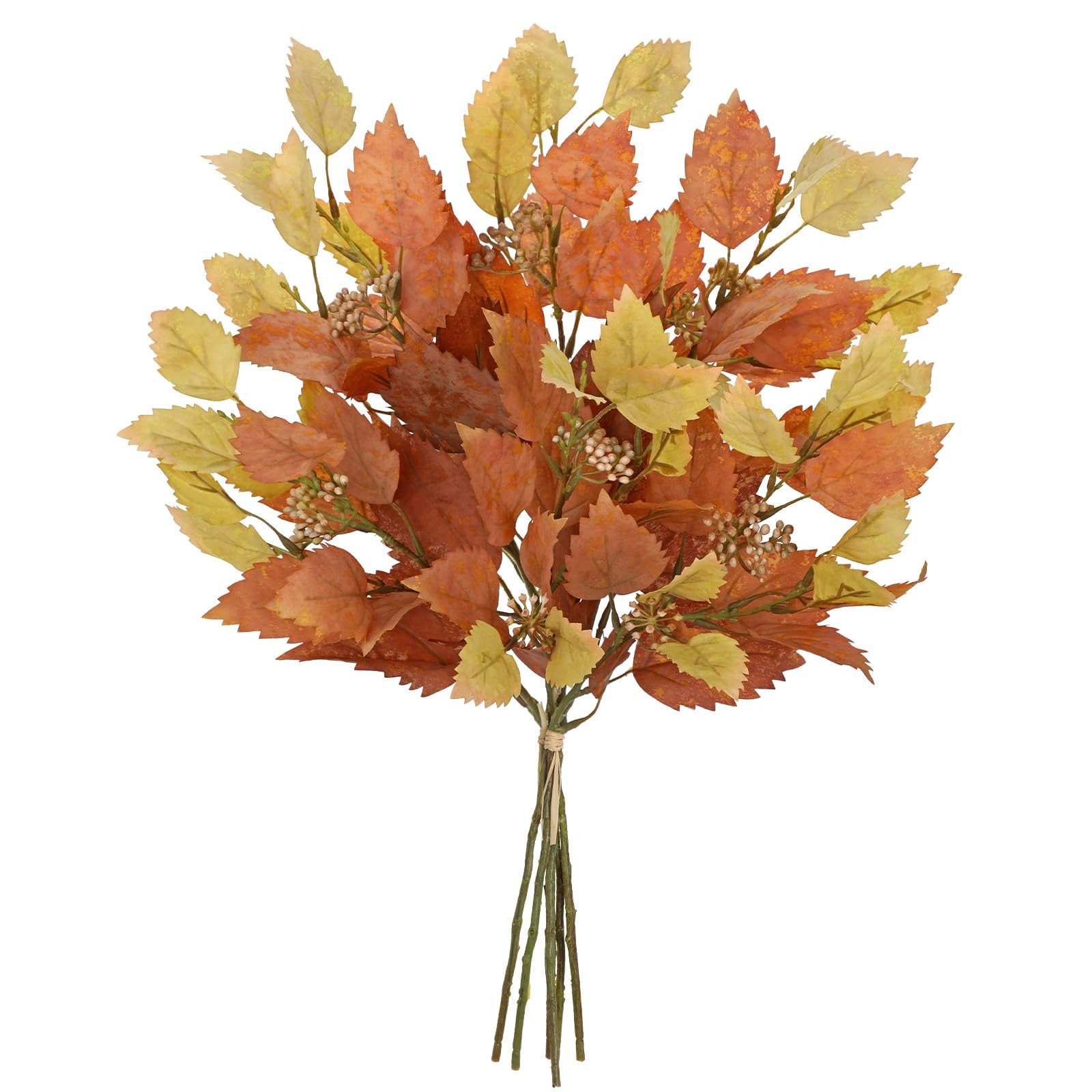 Artificial Fall Birch Leaves Stems – 2 Bundles Faux Autumn Foliage Arrangemen…