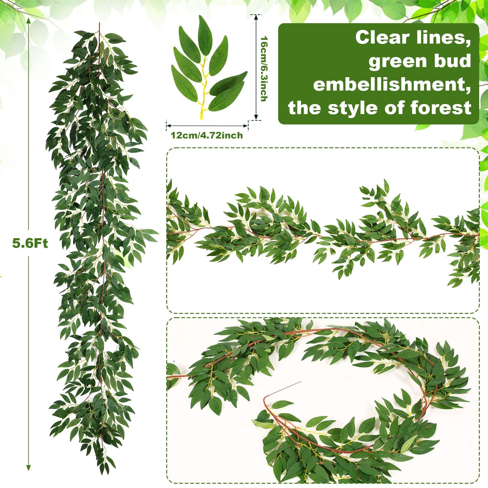 135ft Artificial Faux Greenery Garland Willow Leaves Vines Hanging Willow Vin…
