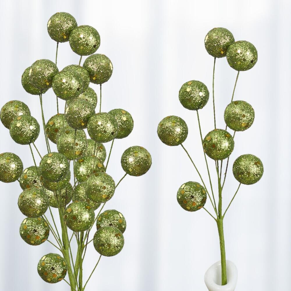 Set of 12 Light Green Glittered Disco Ball 9-1/2″ Tall Floral Picks