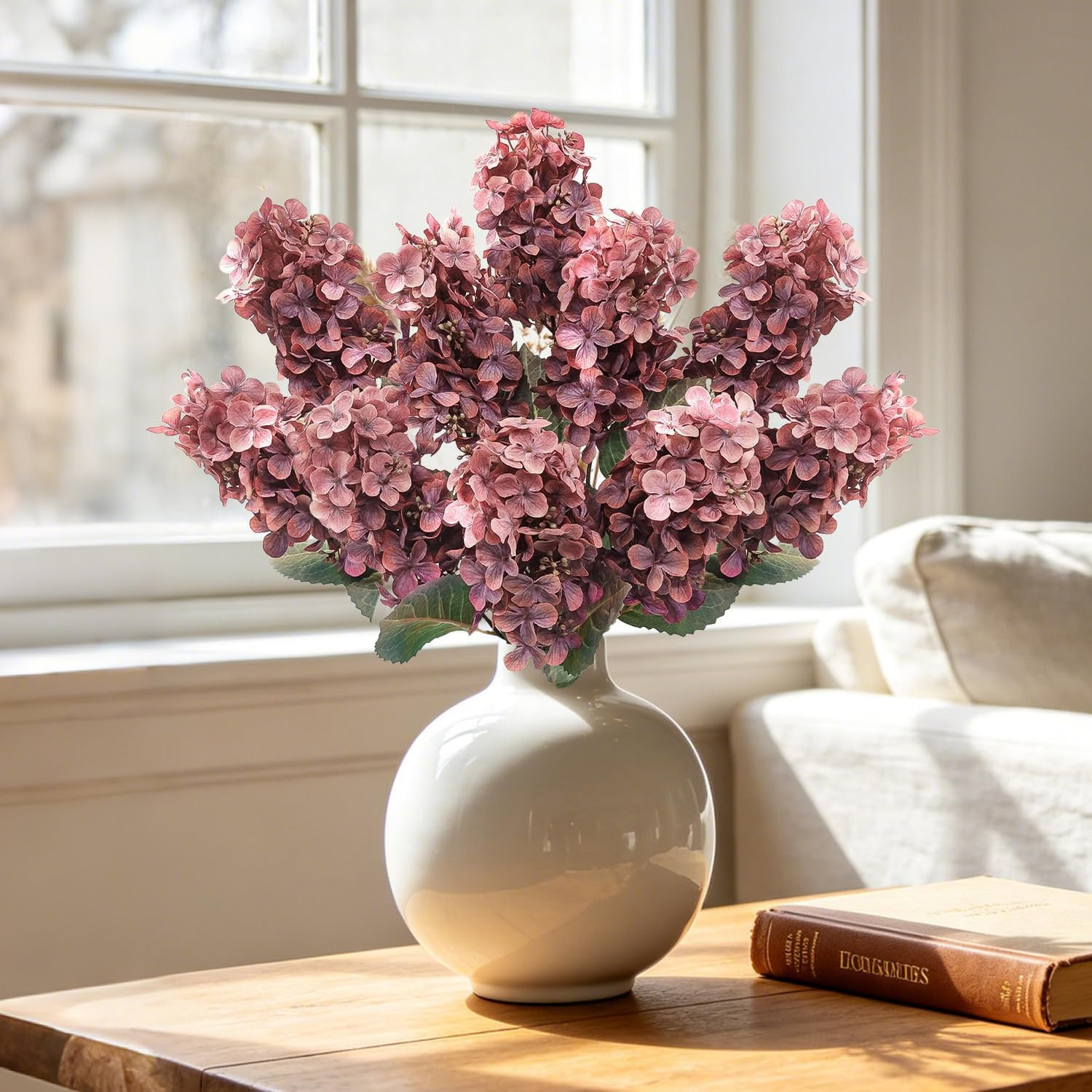 8 Pcs Rose Red Artificial Hydrangea Flowers for Home Decor & Centerpieces