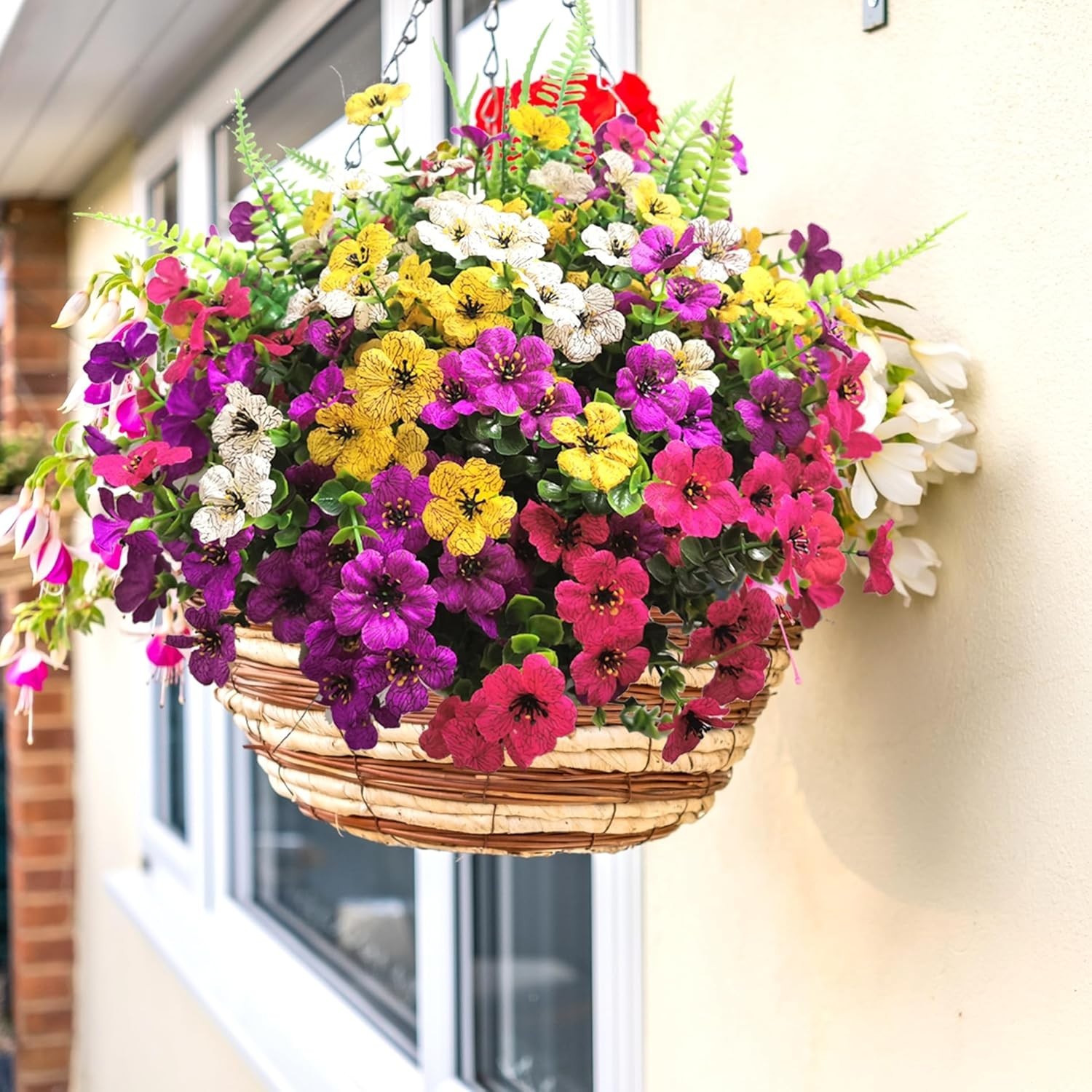 Multi-Season Colorful Faux Flower Bundles – 16 UV Protected Plants for Outdoors