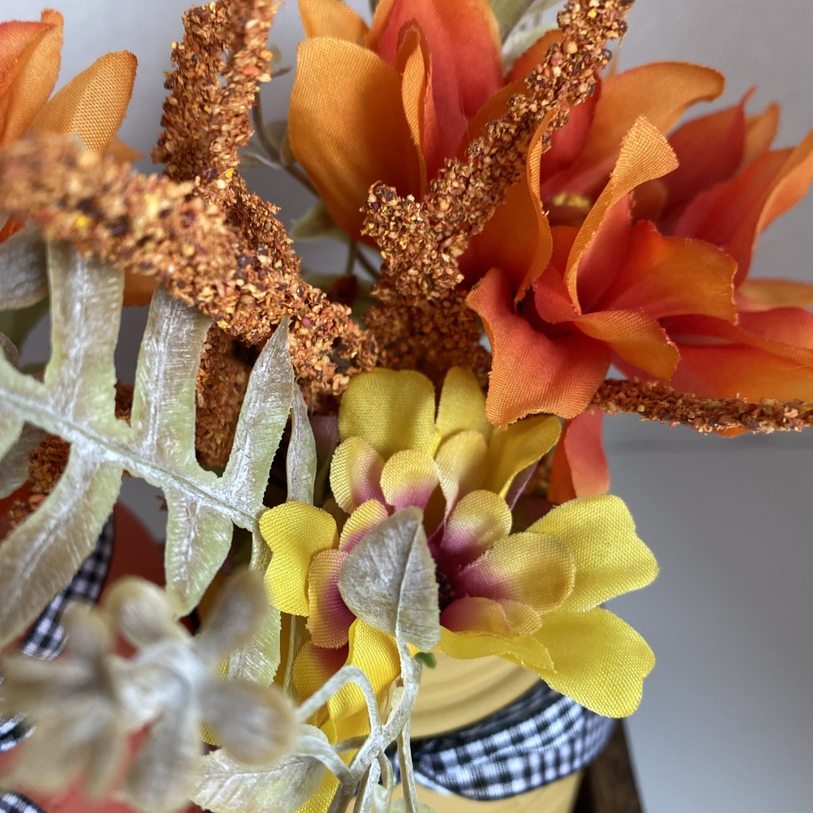 Painted Mason Jars Floral Decor In Tray Light Weight Fall Colors Checked Bows