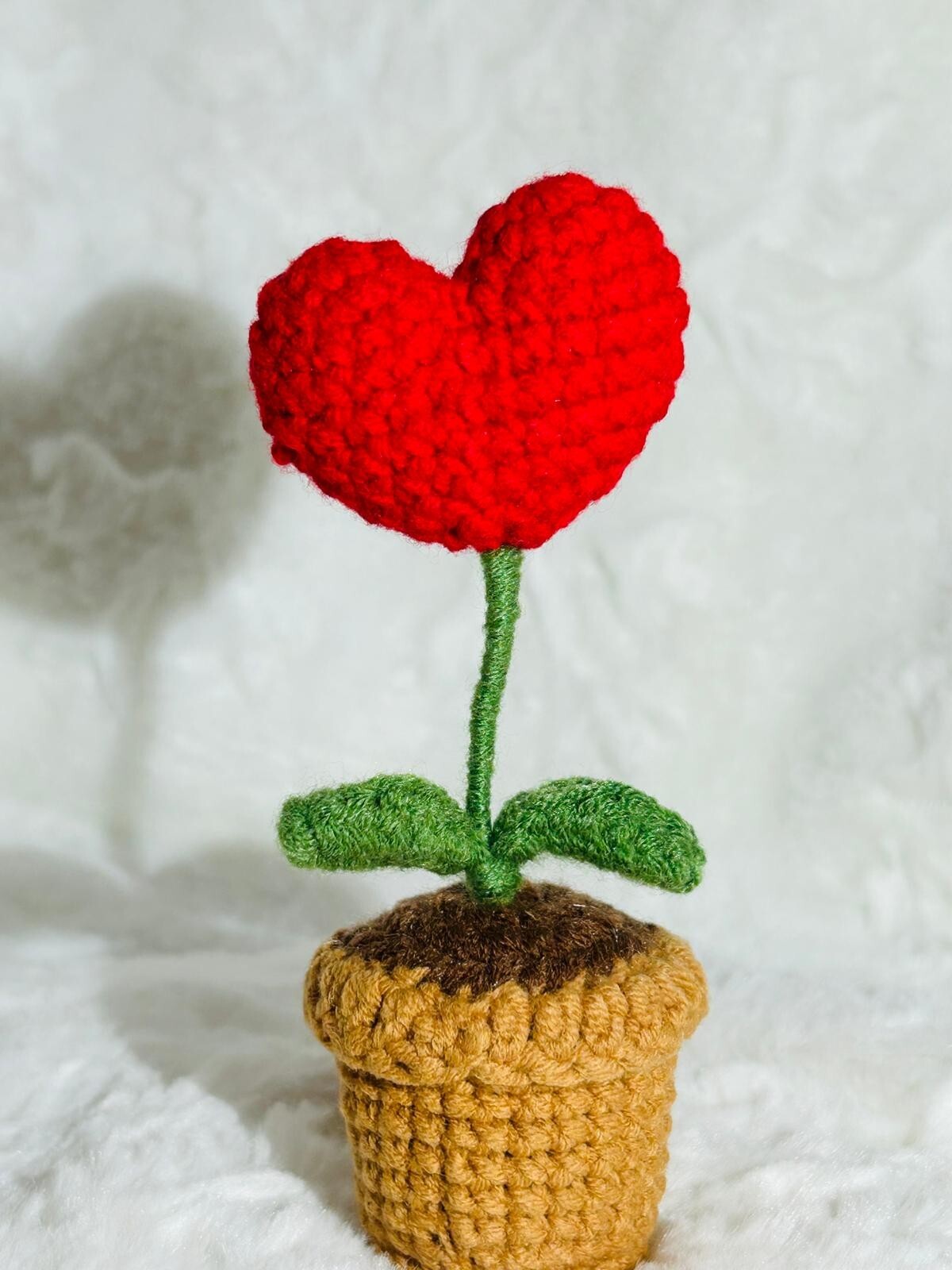 Hand Knitted Potted Plants Crochet Heart Flower, gift, Home Decor Ornament X1