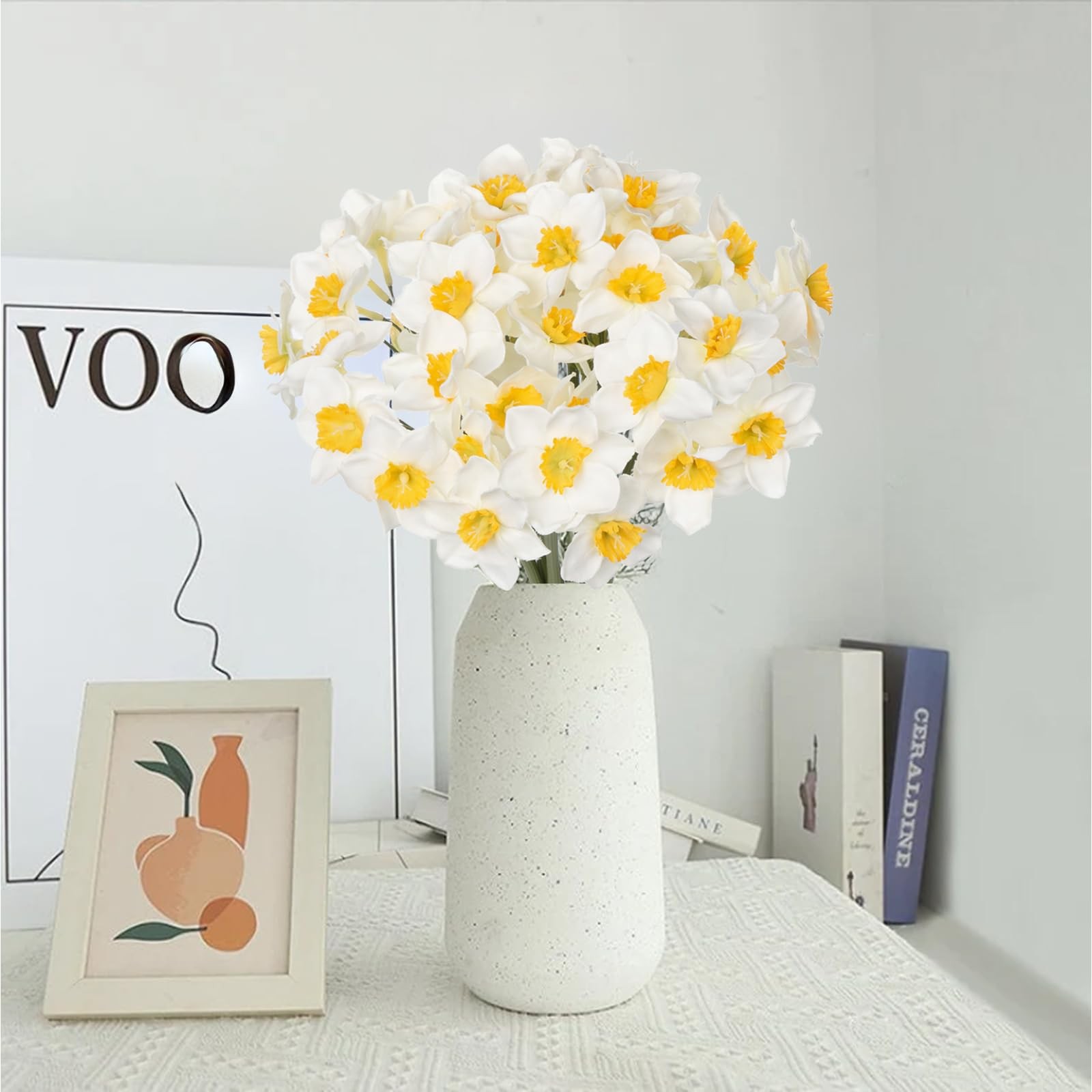 12 Stems Daffodils Artificial Flowers 2 Bunches Real Touch Fake Narcissus