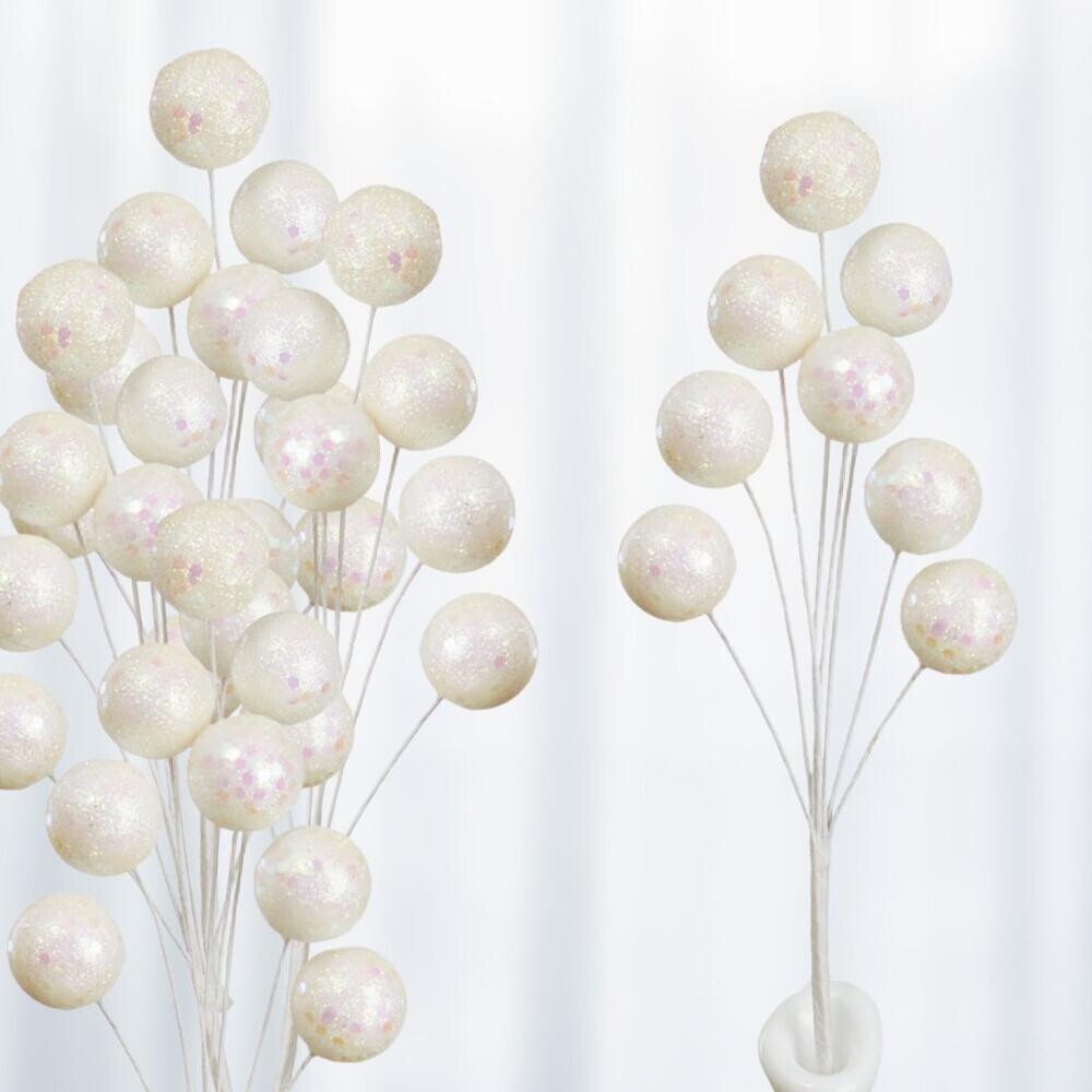 Set of 12 White Glittered Disco Ball 9-1/2″ Tall Floral Picks