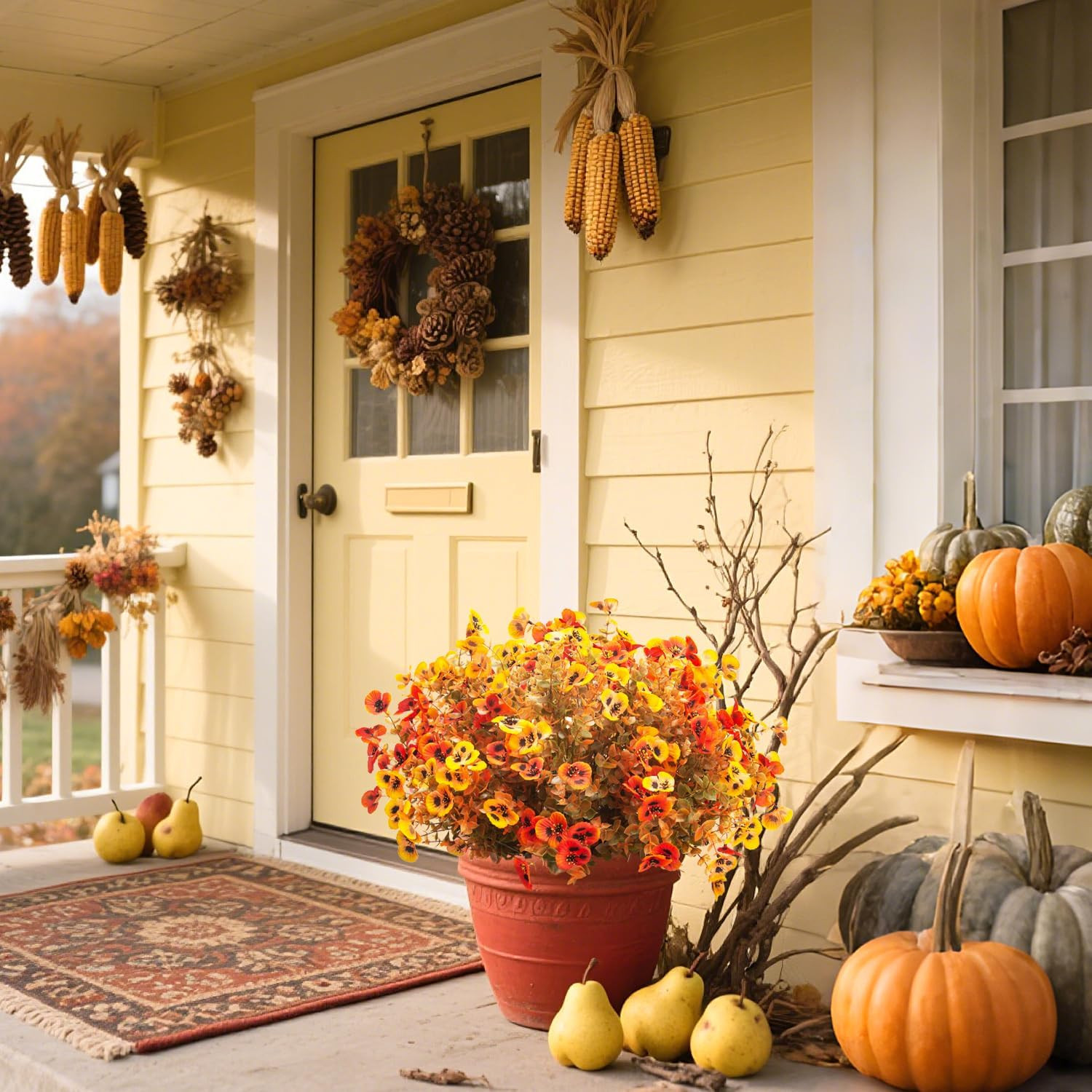 12 Bundles UV Resistant Faux Fall Flowers for Outdoor Decor & Weddings
