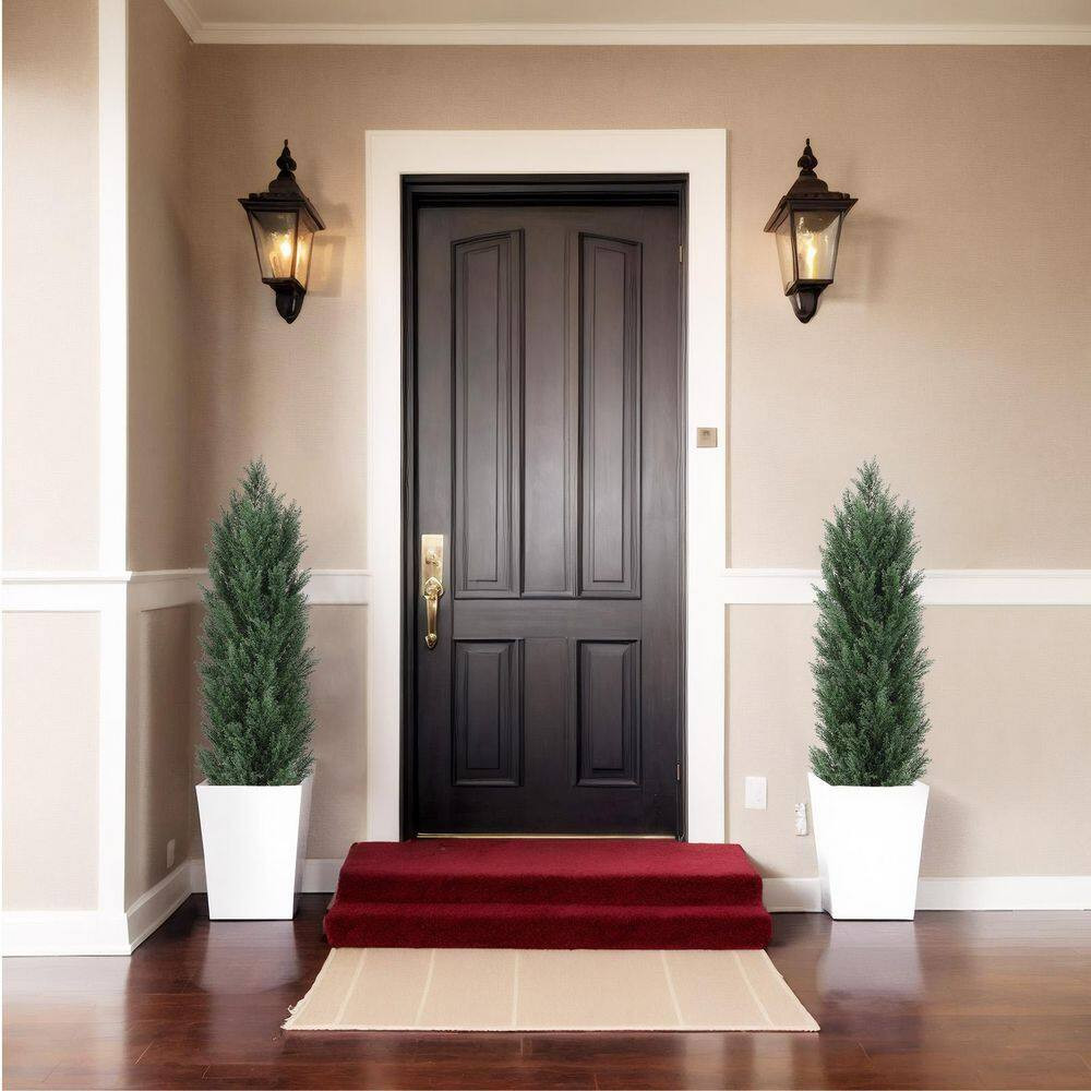 2-Piece 4 Ft. Artificial Cedar Tree Triangular Pines for Garden in Pot