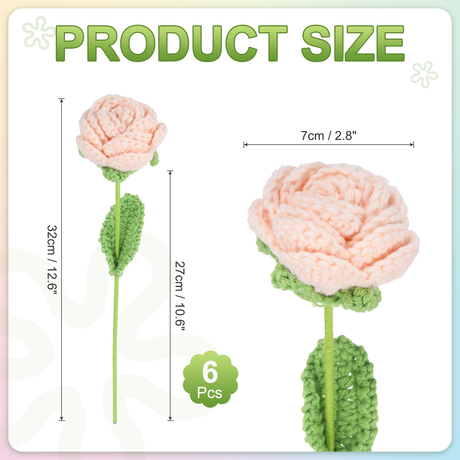 6Pcs Crochet Flower Rose Handmade Knitted Bouquet Beige,