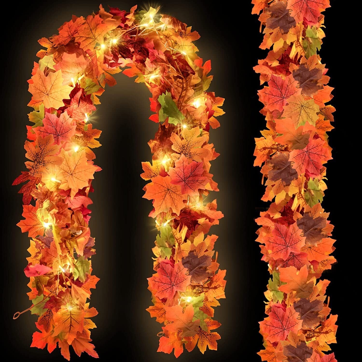 Autumn Fall Maple Leaves LED Lights Hanging Plant Halloween Artificial Flowers