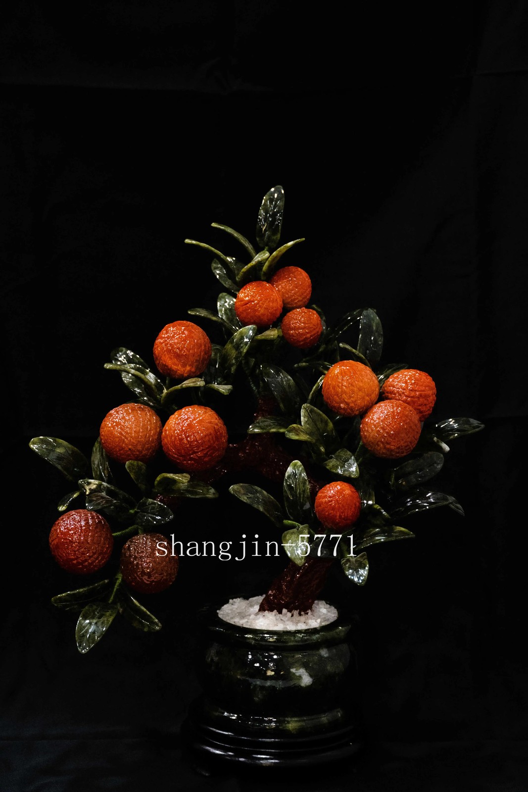 Natural Jade Stone Litchi Bonsai Tree Fruit Plant Feng Shui Home Office Decor