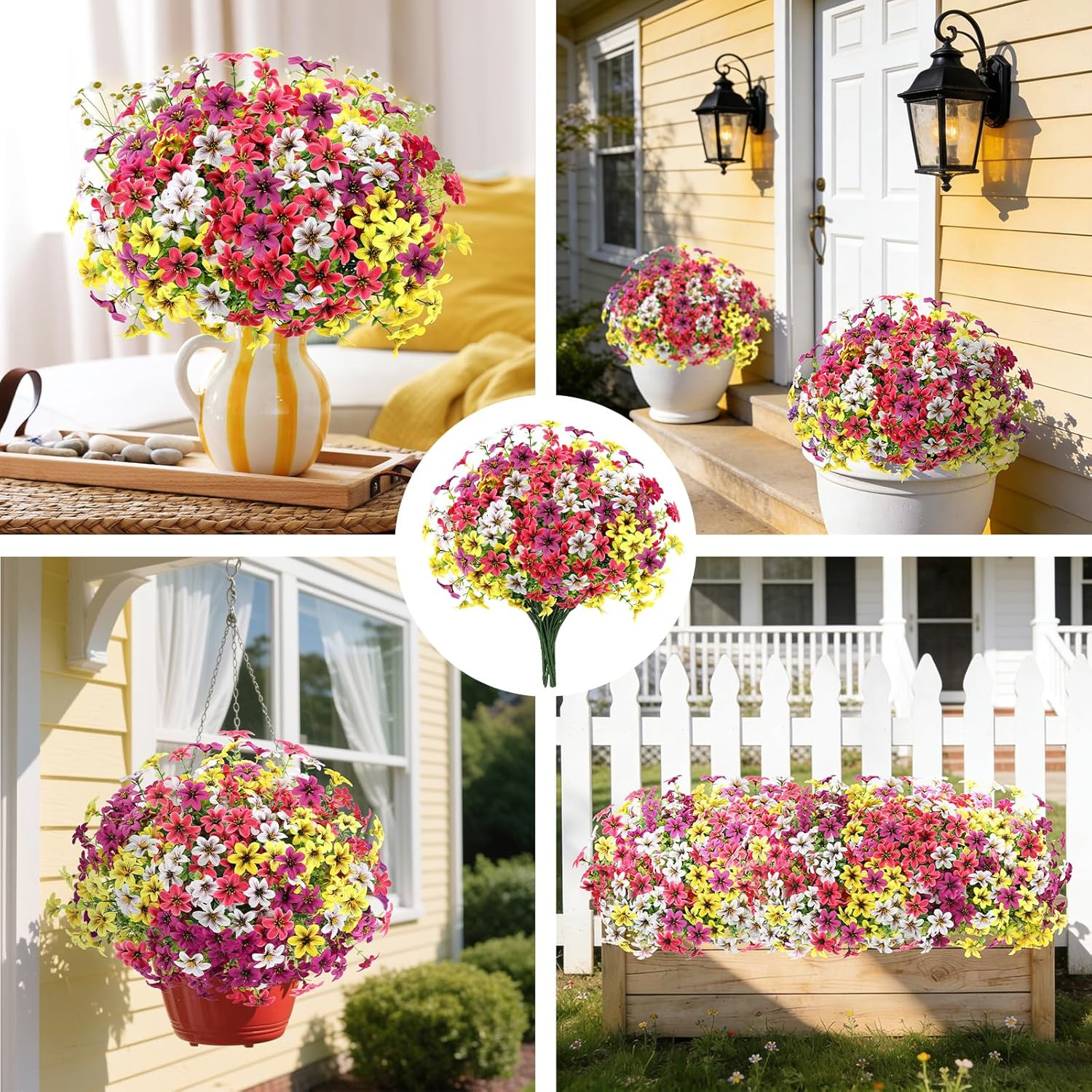 16 Bundles Artificial Flowers for Outdoors, UV Resistant Fake Flowers for Spring