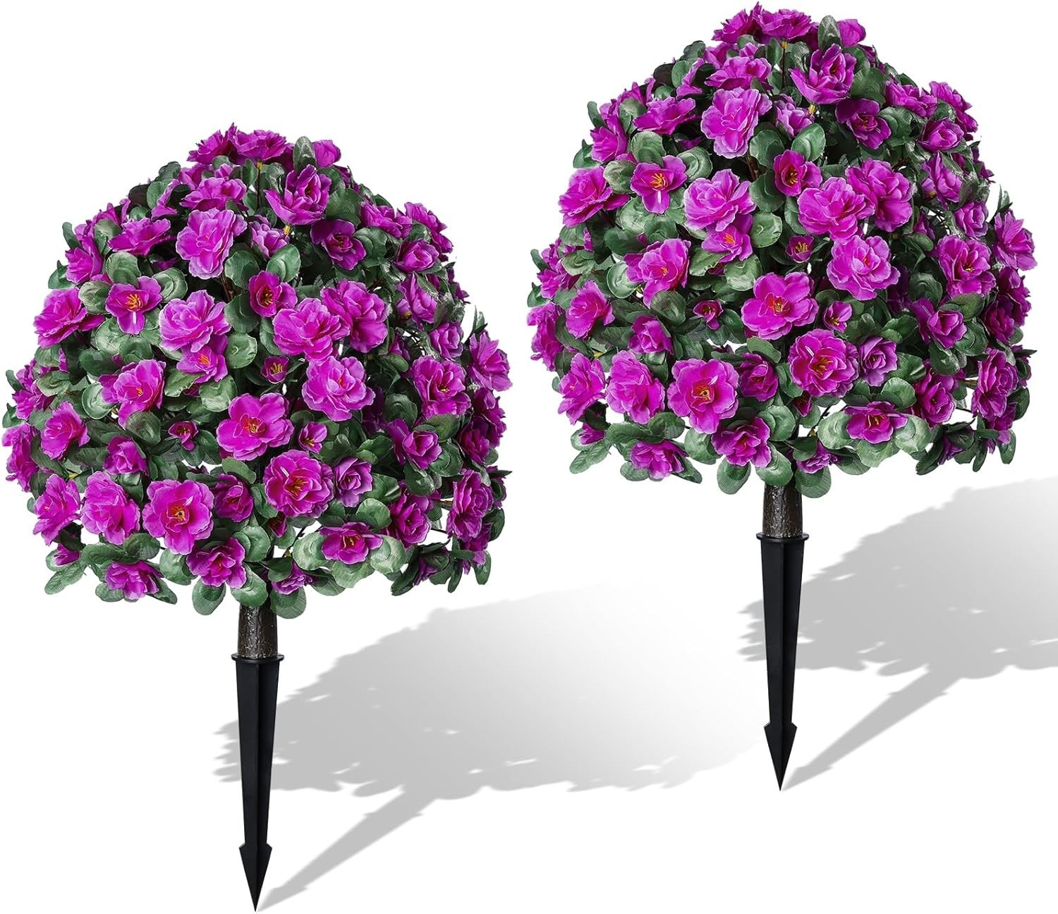 Artificial Flowers for Outdoor with Ground Stakes, 22″ Faux Azalea Silk Flora…