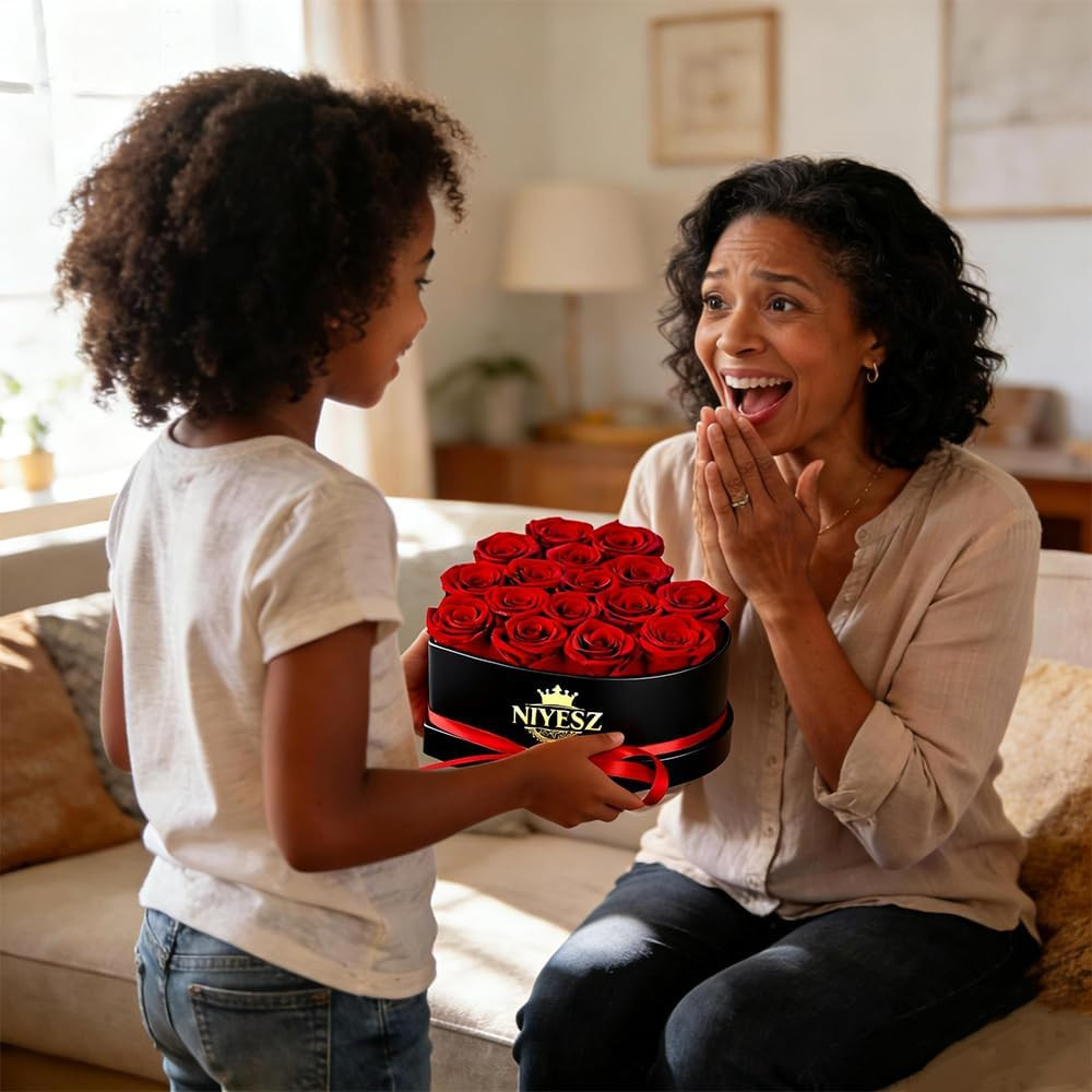 Preserved Forever Roses Heart Shaped Box 16 Real Eternal Flowers Gift | 16 Red