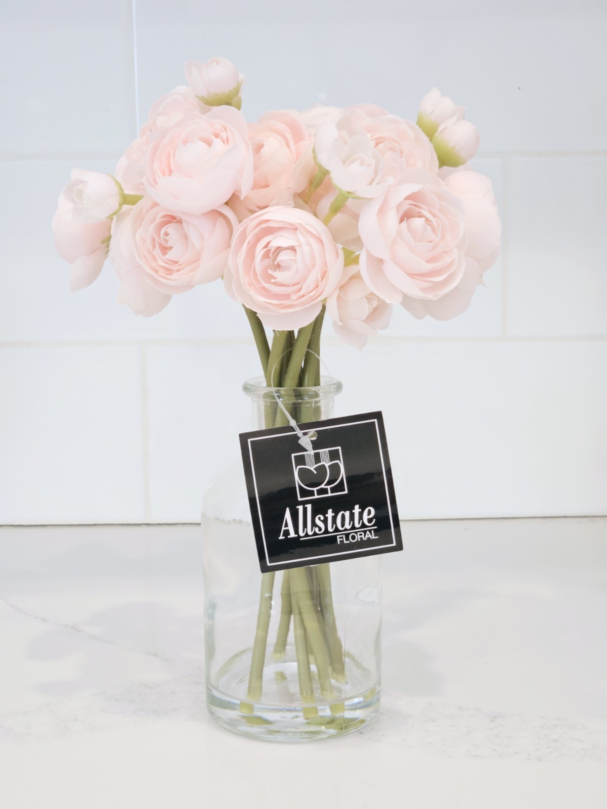 Allstate Floral Blush Pink Ranunculus Faux Flowers 10 Stems 10in Vase Decor