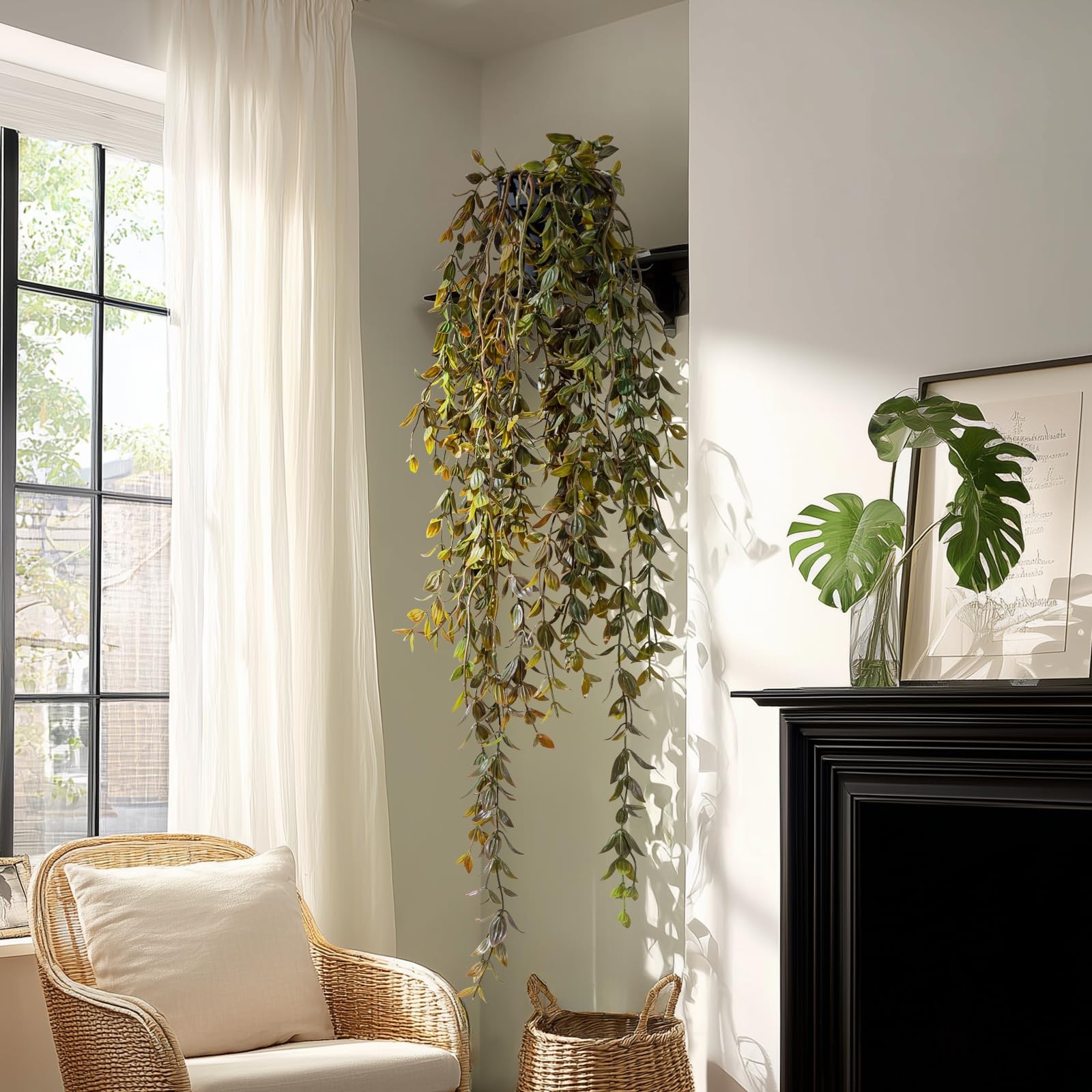 Artificial Hanging Plant 2 Pcs Faux Plant Ivy Vine Faux Eucalyptus Vines Fake…
