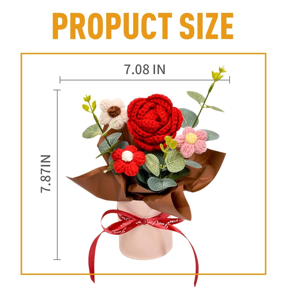 Crochet Medium Rose Flower Bouquet: Handmade Knitted Bouquet for Mother’s Day Bi