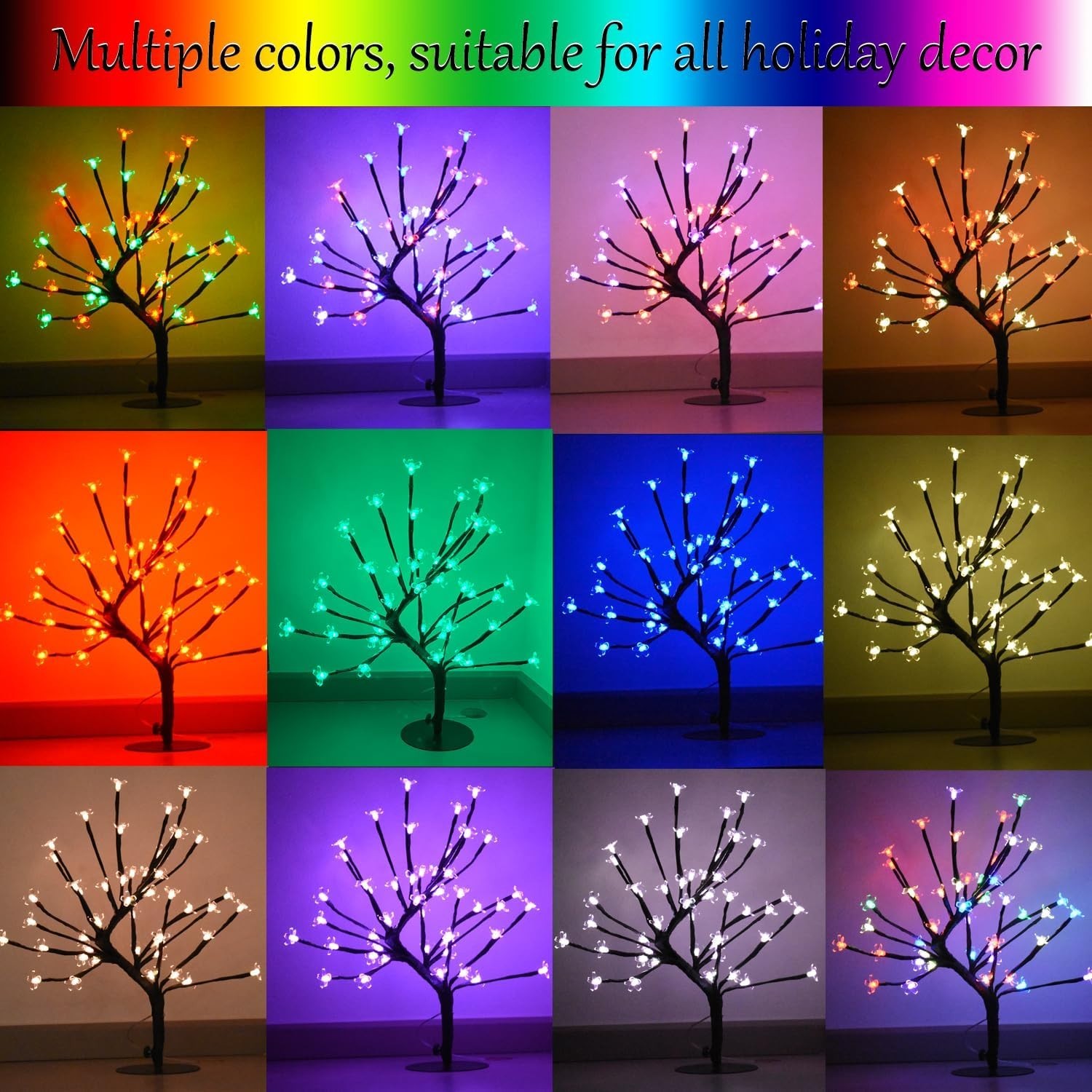 48 LED Cherry Blossom Tree Light, Color-Changing Cherry Flower Lamp，Artificia…