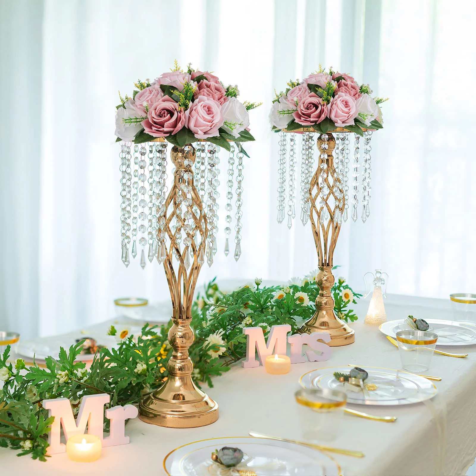 1PC Artificial Flower Ball Plastic Green Base Silk Cloth Table Centerpieces For