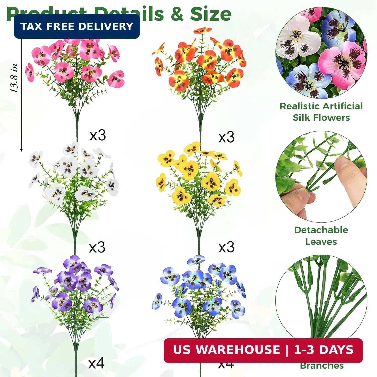 Ouddy Decor 20 Bundles Artificial Pansy Flowers for Outdoors, Fake Silk Flowers