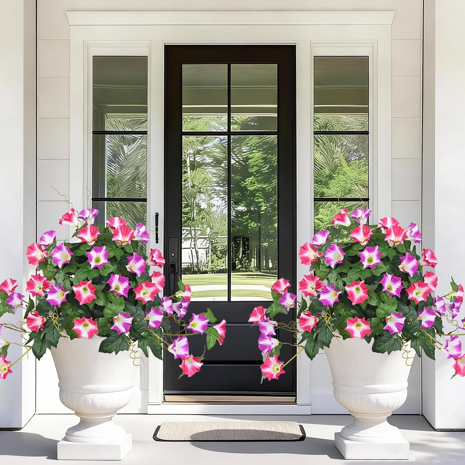 2 Pack 19.7″ UV Resistant Artificial Morning Glory Topiary Ball Trees