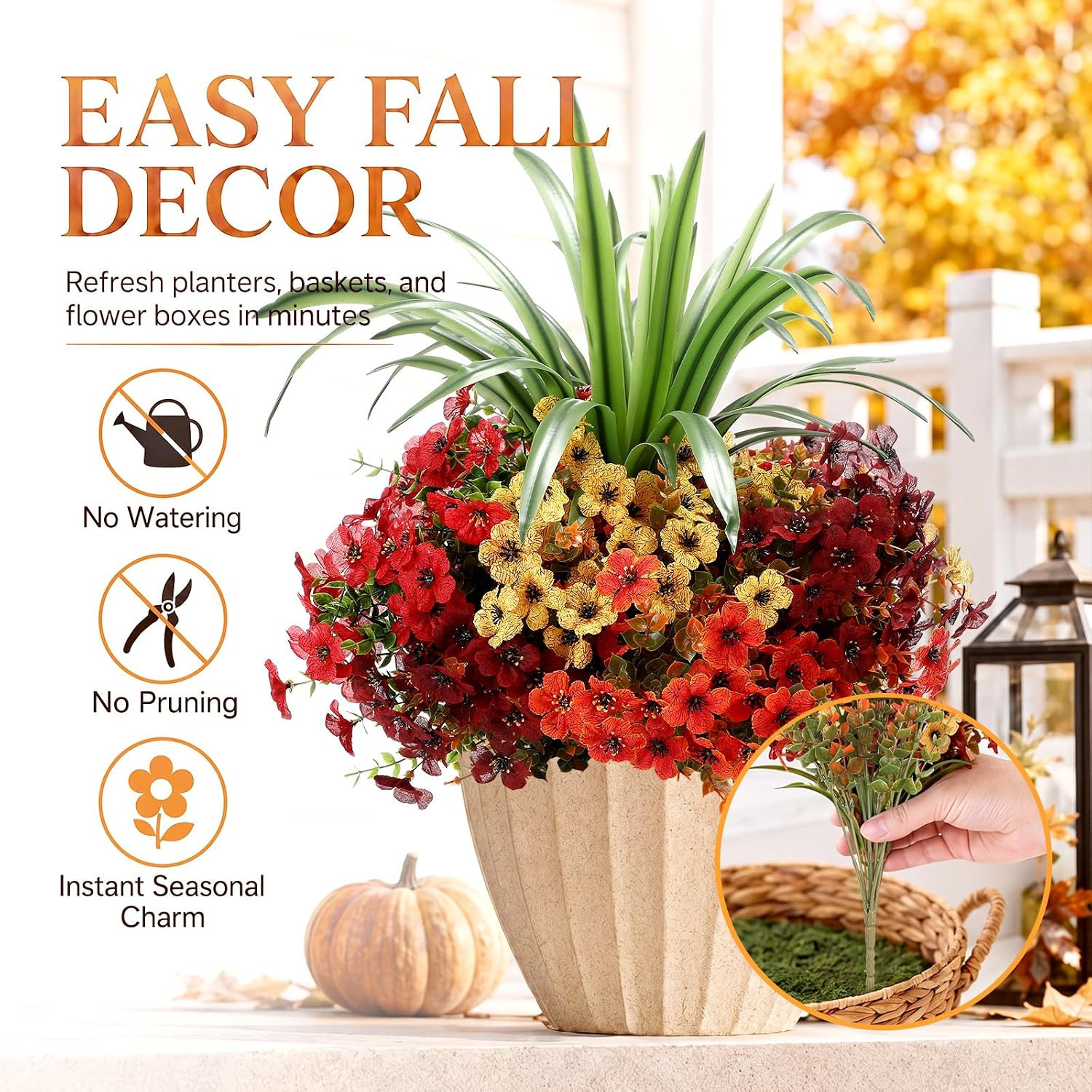 Colorful UV Resistant Faux Daisy & Orchid Leaf Bundles for Autumn Decor