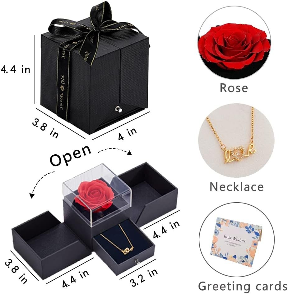 flores de rosas rojas preservadas con collar de amor para ella regalos únicos pa