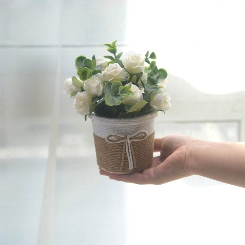 Faux Flower Arrangements in Vase Potted Plant for Table or Book Shelf Display