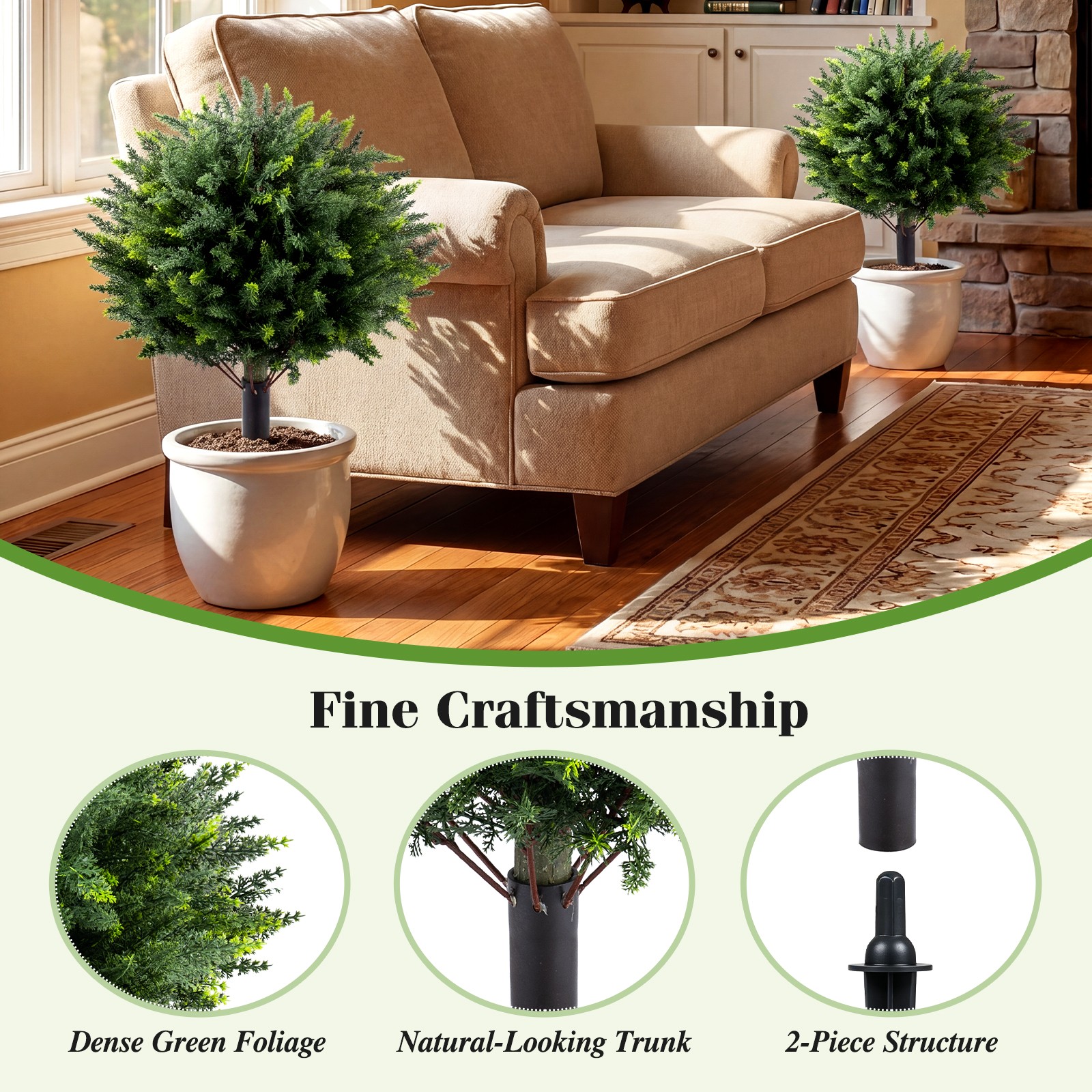 2PCS 27.5” Artificial Cypress Topiary Trees w/Ground Spikes for Indoor & Outdoor