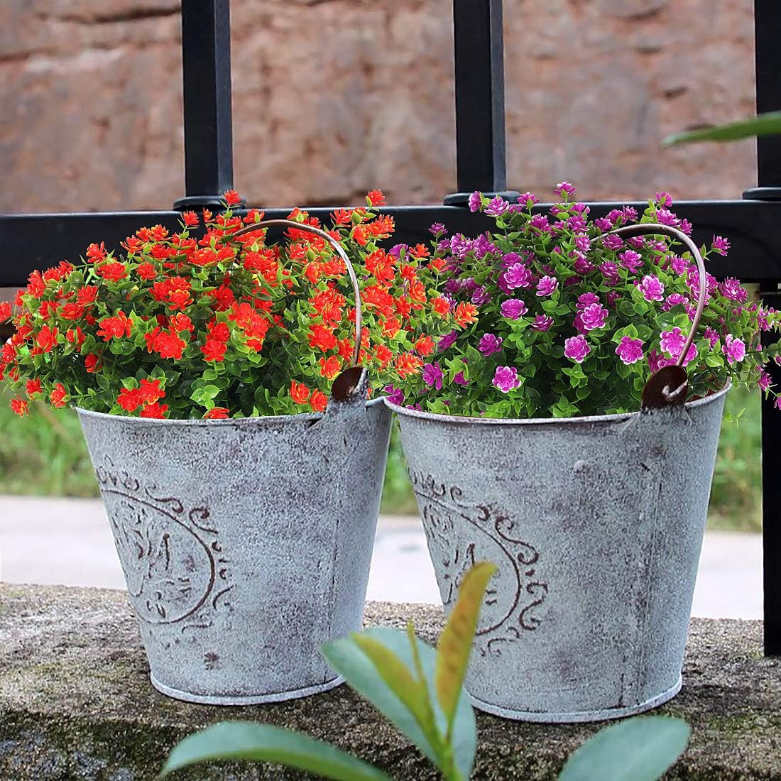 Artificial Flowers Outdoor Fake Flowers，8 Bundles outside Face Mums Fake Summer