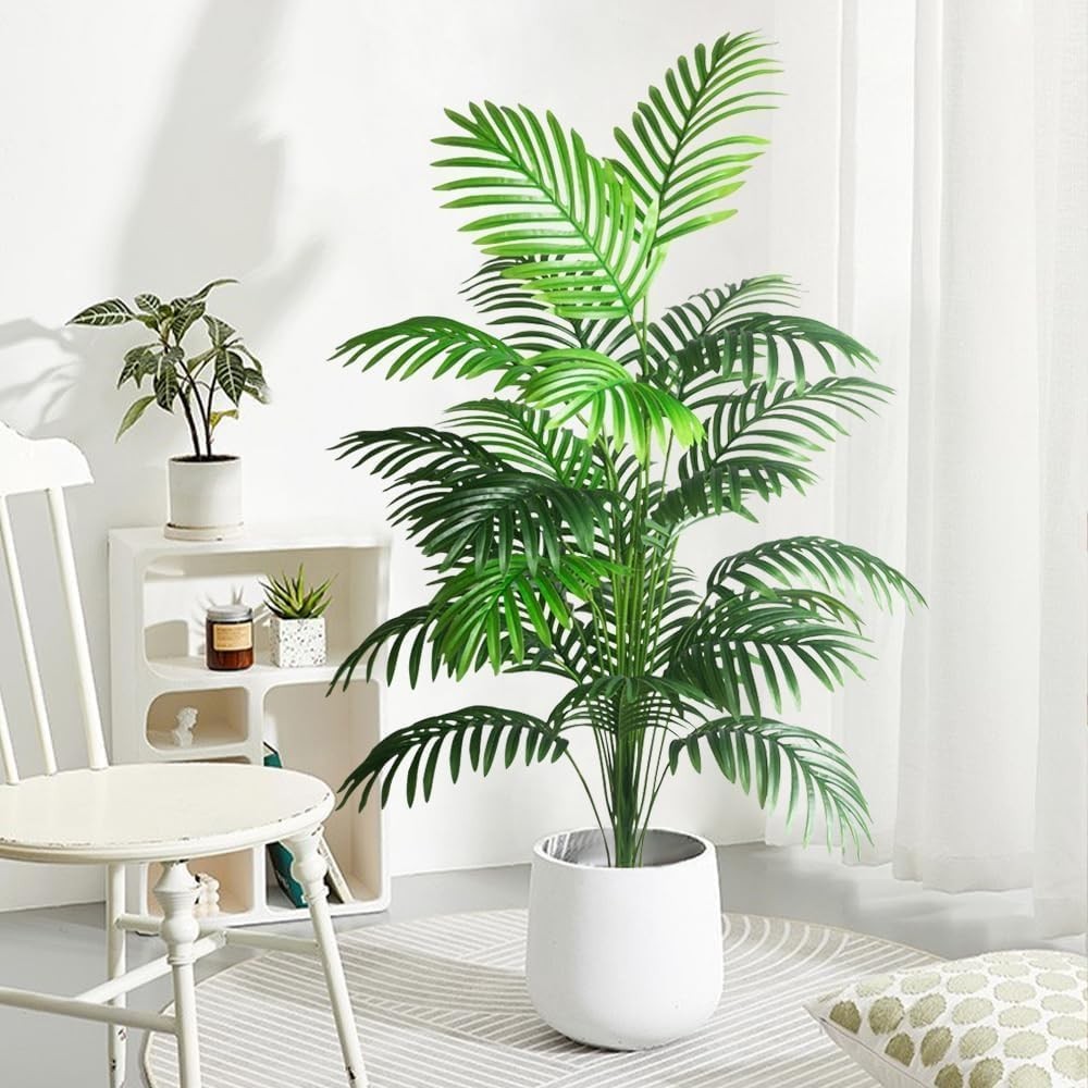 4ft 2pcs Large Artificial Plants Fake Palm Tree Tropical Palm Leaves Faux Pal…