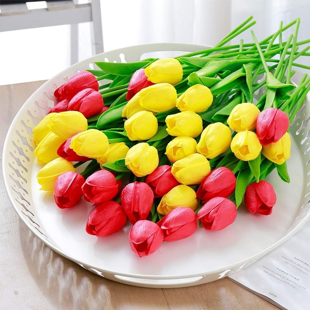 Vivid 24-Pc Faux Tulip Set – Washable, Waterproof Floral Decor for Home & Office