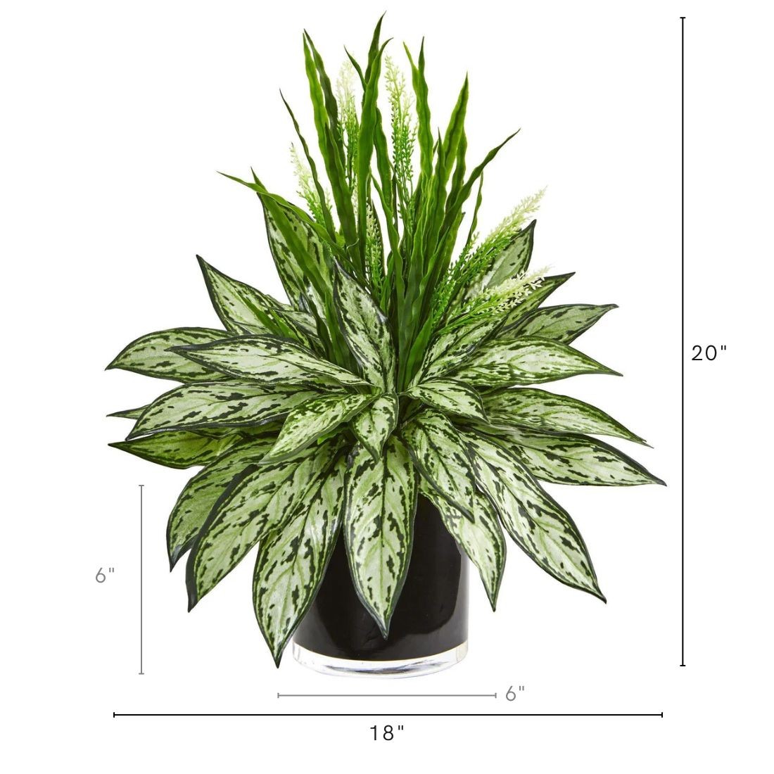 20″ Silver Queen and Grass Artificial Plant in Black Vase
