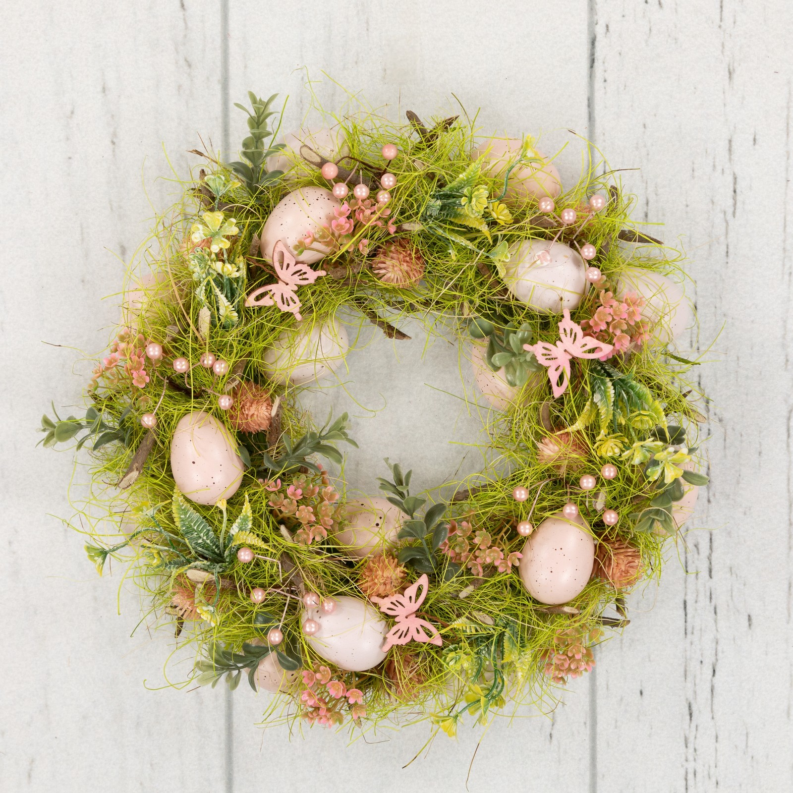 Northlight Easter Eggs with Butterflies Artificial Spring Wreath 13″ Green Pink